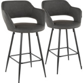 Margarite 25" Counter Stool in Grey Leatherette & Black Metal (Set of 2)